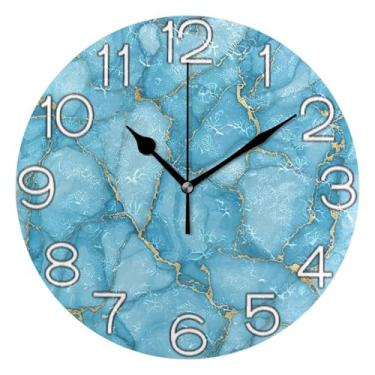 Imagem de GAIGEO Relógio de parede analógico decorativo estético silencioso sem tique-taque relógio de cozinha rústico, retrô moderno art déco decoração de parede minimalista textura de mármore azul, 25 cm