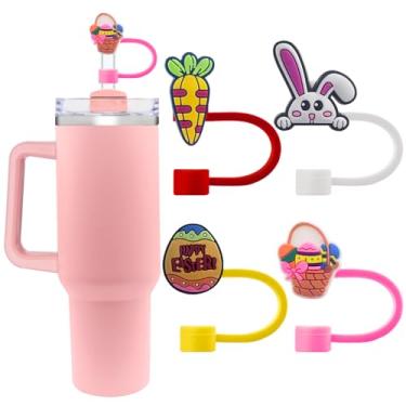 Imagem de Capas de palha de silicone fofas para copos Stanley 20/30/1,134.0 g - 10 mm/0,4 pol. Design de flores tampas à prova de poeira - Protetor reutilizável para canudos de 9-10 mm