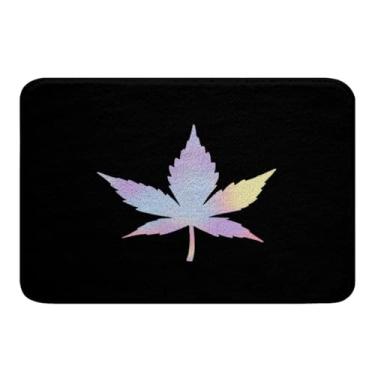 Imagem de Tapetes de banheiro de microfibra de folha de maconha com folha de cannabis, rosa, roxo, antiderrapante, tapete de banheiro com folhas de maconha, tapete absorvente para decoração de quarto, galhos de folhas, tapete de banheiro interno 40,64 cm x 60,96 cm