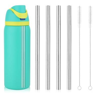 Imagem de 4 peças de substituição de canudo de metal para garrafa de água Owala 1,134 g, com 2 escovas de limpeza reutilizáveis canudos de aço inoxidável copo de viagem compatível com garrafa de água Owala