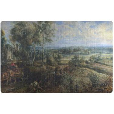 Imagem de TSENQUE Tapete de porta interior personalizado Rubens Chateau Het Steen Hunter, tapete de boas-vindas fofo, tapetes de entrada laváveis para interior de casa, tapetes impermeáveis 81 x 50 cm