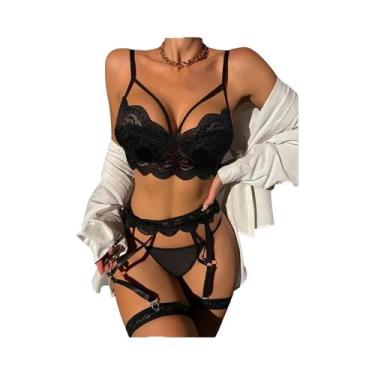 Imagem de Conjunto De Lingerie Sexy Com Sutiã De Renda E Calcinha Transparente E