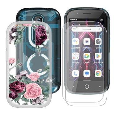 Imagem de Ikiiqii Capa para Unihertz Jelly Star (7,6 cm) + protetor de tela (pacote com 2), capa à prova de choque capa de borracha flexível antiarranhões transparente + película protetora - flores