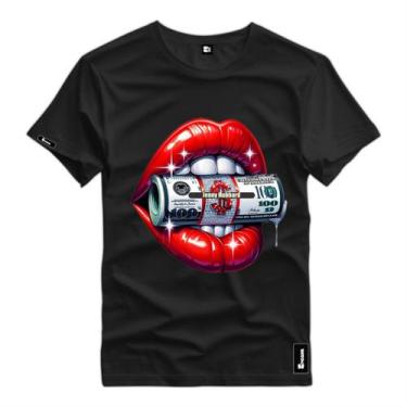 Imagem de Camiseta Masculina Estampado Boca Vermelha Dólar Imagem Viva Camisa 10
