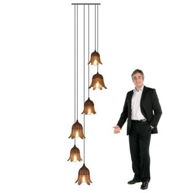 Imagem de Lustre Pendente Para Sala Pé direito Alto Duplo SP-Flora Marrom - Otag