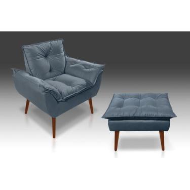 Imagem de Kit 01 Poltrona Opala + 01 Puff Opala  Suede  Azul Turquesa -CASA DA P
