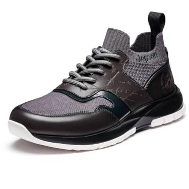 Imagem de Jepsen Gord Tênis social masculino casual, respirável, de couro, malha de lã, tênis de corrida confortável e leve com cadarço, Cinza, 41