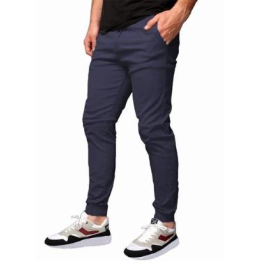 Imagem de Calça Jogger Sarja Masculina Skinny Com Punho - Wooks, M, Azulmarinho