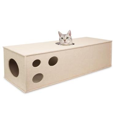 Imagem de PETKARAY Túnel para gatos, caverna esconderijo original para gatos internos, tubos e túneis grandes para gatinhos, brinquedo de feltro macio para gatos com orifício interativo para espiar