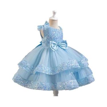 Imagem de Vestido De Princesa Com Gola Irregular E Laço De Lantejoulas Para Meni
