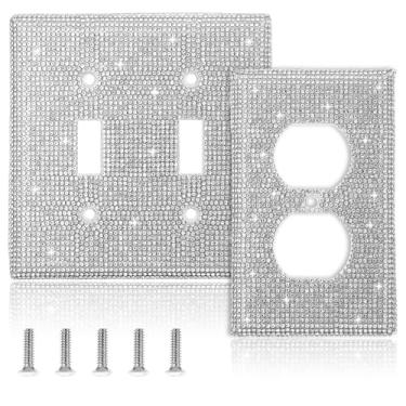 Imagem de Qianyu 2 peças de placa de parede de strass brilhante, capas de tomada de luz de cristal, capas decorativas de interruptor, decorações para casa, quarto, sala de estar, acessórios