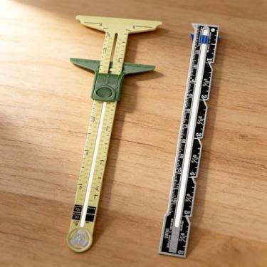 Imagem de Conjunto de ferramentas de medição de medidor de costura 5 em 1 régua deslizante em forma de T régua acolchoada de tecido 2 peças (amarelo-preto)