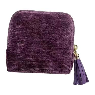 Imagem de Dynwave Estojo organizador de joias pequeno para viagem, porta-anéis, elegante suporte de veludo para brincos, bolsa para guardar pequenos objetos, ideal para, Violeta Profundo