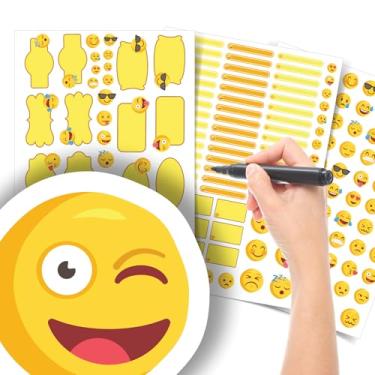 Imagem de Etiqueta Escolar Neutra com TAG + Caneta (Emojis Emoticon, Kit de Etiquetas)