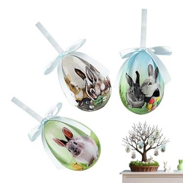 Imagem de Enfeites de Páscoa para árvore | Coelhinho de 6 cm - Conjunto de ovos de enfeites de árvore de Páscoa, para festas internas e externas, sala de estar, parede, janela, porta, jardim, quintal