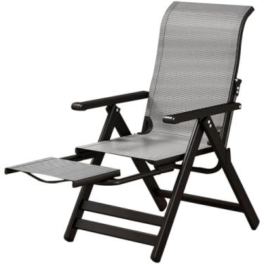 Imagem de Cadeira reclinável dobrável, cadeira reclinável de tubo quadrado arrojado, espreguiçadeira de tecido Teslin respirável, reclinável dobrável com apoio para os pés telescópico, para praia, quintal
