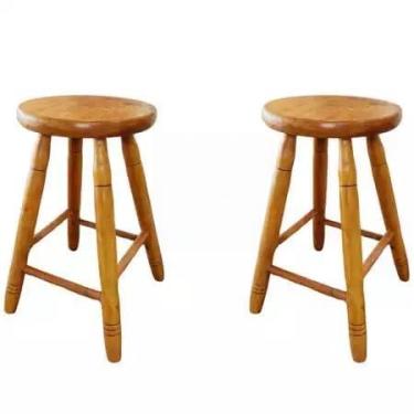 Imagem de Kit de 4 Bancos de Madeira Macia - 50 cm de Altura, Banco Médio, Ideal para Casa, Bar e Restaurante, Banqueta Tamborete Prática e Versátil (2,Natureza)