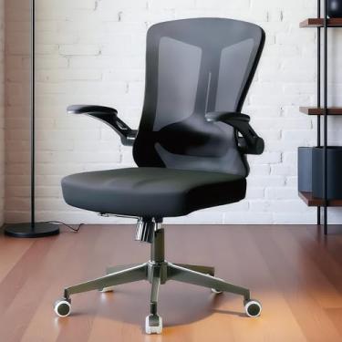 Imagem de Cadeira de escritório ergonômica – Cadeiras de mesa confortáveis de 158 kg com suporte para as costas lombar, cadeiras de computador de malha com rodas e braços para escritório em casa, estudo (preto