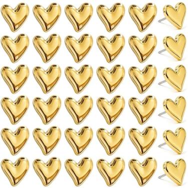 Imagem de JANYUN 60 pinos de coração para quadro de avisos, lindos pinos decorativos dourados para parede de fotos, quadro branco, quadro de cortiça, mapa, quadro de avisos, escritório, escola ou casa