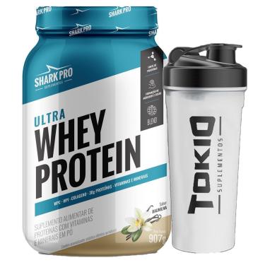 Imagem de Ultra Whey Protein Baunilha 907g Shark Pro + Shaker Tokio 600ml-Unissex