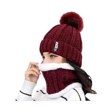 Imagem de Conjunto De Gorro De Inverno Quente De Tricô, Gorro Casual De Pelúcia 