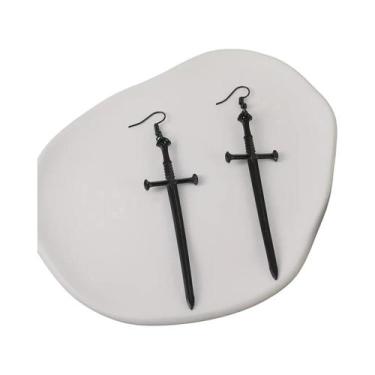 Imagem de Brincos Pendentes Femininos Retrô De Liga Escura Com Cruz E Espada Par