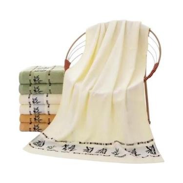 Imagem de Toalhas De Bambu Oversized 140x70cm, Toalha De Banho Bordada Em Marrom