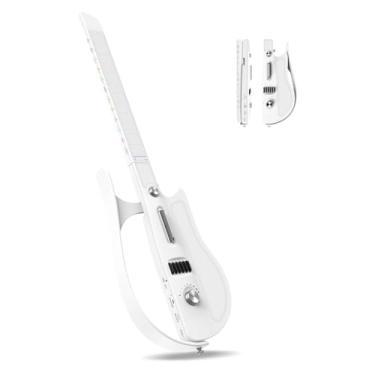 Imagem de Guitarra inteligente elétrica sem cordas, máquina de bateria embutida dobrável e portátil e guitarra de suporte de viagem para baixo para banda de um homem, gerador de acordes (totalmente branco)