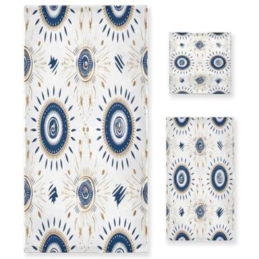 Imagem de xigua Conjunto de toalhas de banheiro com olho turco absorvente macio 3 peças toalha de banho toalha de mão toalhas decorativas para banheiro, academia, hotel, praia, piscina