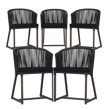 Imagem de 5 Cadeiras De Jantar Noronha Marrom Corda Náutica E12 Trama Preto