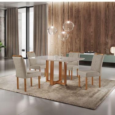 Imagem de Mesa Com 4 Cadeiras Madeira Maciça Prada Linho Móveis Mix Mel-areia