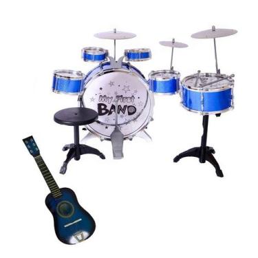 Imagem de Kit Brinquedo Musical 6 Tambores 3 Pratos + Violão Infantil - Jazz Dru