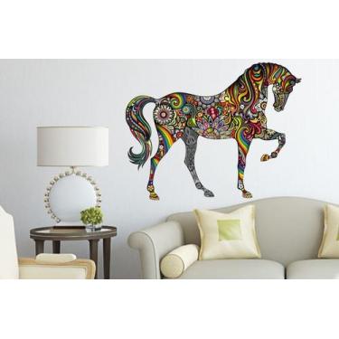 Imagem de Adesivo de parede colorido floral para cavalos em PVC 37x47cm estilo b