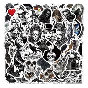 Imagem de Adesivos vintage Gothic Horror Skull 50 unidades em preto e branco - y