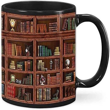 Imagem de Caneca de café com design de prateleira de livros em cerâmica 350ml - 