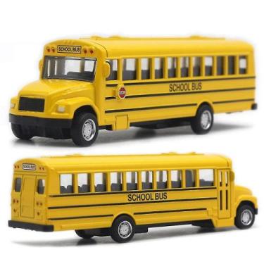 Imagem de Blue Alloy Pull Back School Bus, crianças, carro, brinquedo, - Gloome 