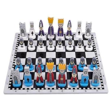 Imagem de Conjunto de xadrez para presentes infantis de madeira com tabuleiro de