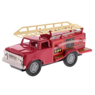 Imagem de Toy Fire Ladder Truck Inertia Friction Movido a Estanho Vermelho - Glo