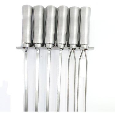 Imagem de Espetos Churrasco Inox 34cm - Presente Dia dos Pais