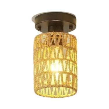 Imagem de Luminária Pendente De Teto Boho Vintage Com Corda De Cânhamo E Rattan 
