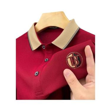 Imagem de Camisa Polo Masculina De Verão Em Seda Gelada Respirável Com Manga Cur