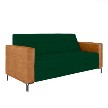Imagem de Sofá Living Decorativo Houston 2 Lugares 200cm Pés em Metal Veludo/ PU Verde/ Caramelo G33 - Gran Belo