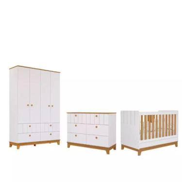 Imagem de Quarto Completo Bebe Permobili Biscoito Retro MDF - - Branco Acetinado