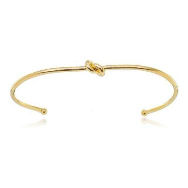 Imagem de Bracelete regulável liso fino nó central Valéria banhado em ouro 18k -