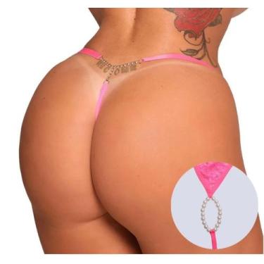 Imagem de Fio Dental Tailandesa Rosa Strass Frases Tallyta, Me come