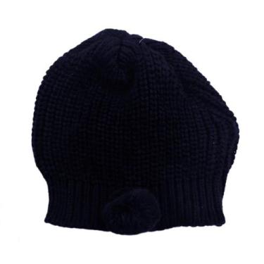 Imagem de Boina Touca Lã  Tricô Tricot Pompom Estilosa - YOYO, G, Azul marinho