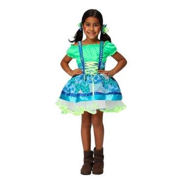 Imagem de Vestido Festa Junina Menina Verde e Azul Roupa Moderno Luxo - Fantasia
