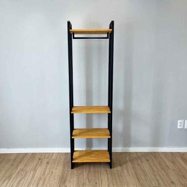 Imagem de Arara de Roupas Linea Slim sem Gavetas Madeira Pinus 53cm Nozes e Preto Artfactory Design