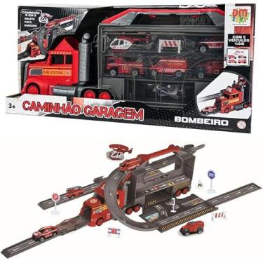 Imagem de Caminhão Garagem Bombeiro Pista Maleta  DM Toys