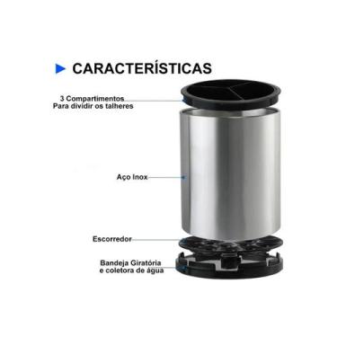 Imagem de Porta Talheres Escorredor Inox c/ Base Giratória - TOP UTIL